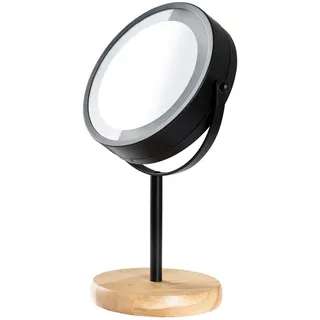 Sadena Schminkspiegel , Naturfarben, Schwarz , Metall, Glas, Holz , Bambus , rund , 14x31.5x14 cm , Spiegel, Schminkspiegel