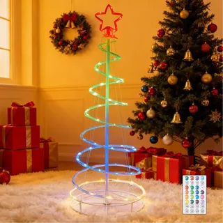 1.2M LED Spiral Weihnachtsbaum RGB Dimmbar Spiralbaum Faltbar Christbaum mit Fernbedienung für Innen Garten Weihnachtsdeko - Bunt