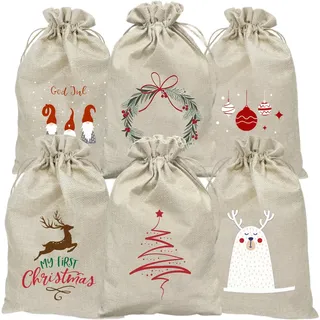 Geschenkverpackung Weihnachten Jutesäckchen20x30,6Stücke Nikolaussäckchen Weihnachtstüten Groß,Geschenksäckchen Weihnachten,Adventskalender Beutel Stoff Weihnachtsbeutel Weihnachtssäckchen (Weihnacht)