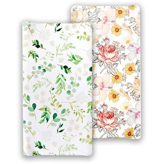 Baby Floral Windel Wickelunterlage Cradle Matratze Wickelauflagen, Säugling Stretchy Stoff Wickeltisch Abdeckung Wickelunterlage Baby Nursery Windel Wickelunterlage 32''X 16 '' (Grün + Blumen)