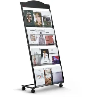 Vevor faltbarer Prospektständer Zeitschriftenständer mit 4 Taschen, rollbarer Literaturständer Kataloghalter Schrägsteller, Buchständer Bodenaufsteller für Messe, Büroshows, Ausstellung