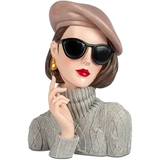 formano Deko-Büste Dame mit Sonnenbrille und Hut Frauenfigur 26cm Women Skulptur aus Kunststein - Vintage-Deko im Audrey Stil - Elegante Geschenkidee für Frauen & Designliebhaber