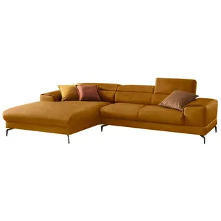 W.Schillig "Piedroo, Designsofa mit tollem Sitzkomfort, elegant und bequem, L-Form", Kopfteilverstellung, wahlweise mit Sitztiefenverstellung, Breite 303cm, brandy s37),