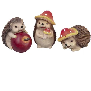 Valery Madelyn 3er Kunstharz Igeln für Herbstdeko Gartendeko,10cm | Tierfigur niedlichen mit Apfel Pilze für Haus und Garten,Innen und Draußen,Geschenk Erntedank Fall Decor(L)