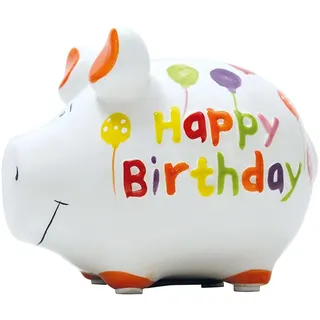 Sparschwein Company - Spardose Happy Birthday 12,5 x 9 x 9 cm | Keramik Sparschwein, Geldgeschenk zum Geburtstag, 10027098