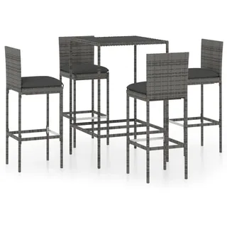 vidaXL 5-tlg. Gartenbar-Set mit Kissen Poly Rattan Grau - Grau
