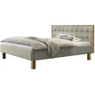 HASENA Polsterbett Noah Eiche bright | Stoff beige 180x200 - Grau