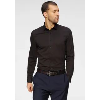 Businesshemd OLYMP "No. Six 24/Seven super slim", Herren, Gr. 44, N-Gr, schwarz, Web, Obermaterial: 92% Baumwolle, 8% Elasthan, sehr schmal, Hemden Businesshemd, in bequemer Jersey-Qualität