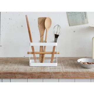 Yamazaki Küchenutensilienhalter Besteckhalter Metall weiß mit Holz 03154