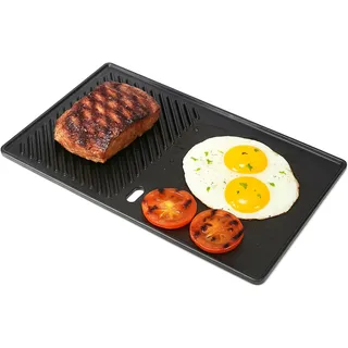 GFTIME 43,5 x 23,5cm Gusseisen Grillplatte für Landmann Triton 2, für Enders Kansas, Boston Black 4, Napoleon Rogue, Broilking Baron, Universal Gussplatte, Gusseisen Griddle Plancha, 1 Stück
