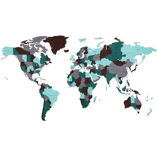 EWA Eco-Wood-Art WORLD MAP M Emerald Planet 3-lagige hängende Weltkarte aus hochwertigem Sperrholz zur Selbstmontage mit Kleber