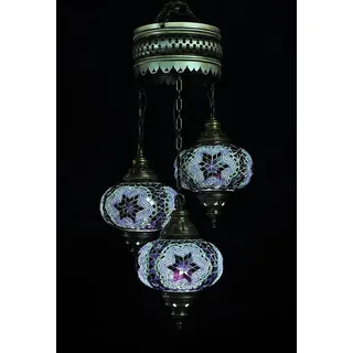 Türkische Hängelampe - Orientalische Lampe - Lila - 3 Glaskugeln - Handgefertigtes Mosaikdesign - Lila