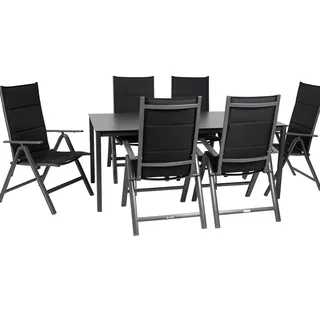 greemotion Gartenmöbel Set 7-teilig Grenada Garten-Essgruppe Schwarz Aluminium wetterfest