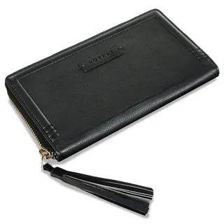 ROYALZ 'Iris' Vintage Geldbeutel Damen Groß Leder Portemonnaie 12 Kartenfächer RFID Blocker Echtleder XXL Brieftasche Portmonee lang flach Geldbörse viele Fächer, Farbe:Schwarz
