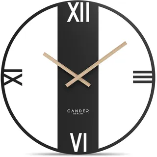 Cander Berlin Elara XXL Vintage Wanduhr lautlos 40 cm Metall Holz-Zeiger ohne Tickgeräusche groß modern schwarz Wohnzimmer Küche
