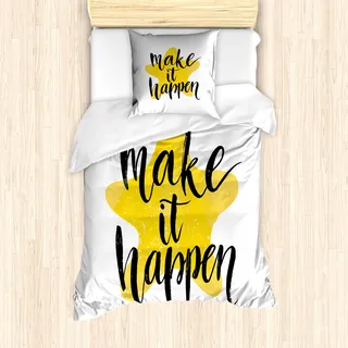 ABAKUHAUS motivational Mantele, Mach es möglich, Milbensicher Allergiker geeignet mit Kissenbezügen, 135 cm x 200 cm - 80 x 80 cm, Gelb Schwarz - Gelb