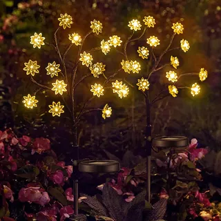 Micacorn Solar-Garten-Lampen, Lotus Motiv-Lichterkette, 2 Stück, 2 Modi, 40 LEDs, Blumenlampen, Solar Zweig Lichter, Wasserfest, dekorative Gartenlicht, Partys