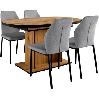 otto home Essgruppe »Basel, Tischgruppe mit 4 Stühlen, Esstisch ausziehbar 140 - 180 cm« Set, Otto's DAUERTIEFPREIS, 5 Stk. tlg. BESTSELLER, Sitzgruppe, Tisch, Stühle, ovale Tischplatte, Säulentisch, grau