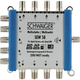 Schwaiger SEW58 531 Multischalter (bis zu 8 Teilnehmer, kein Netzanschluss nötig; DVB-T2 geeignet) Silber
