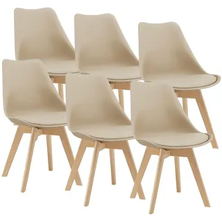 [en.casa] Stühle, Fläten 6er Set Kunstleder Beige