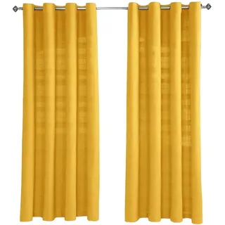 Homescapes Ösenvorhang Rajput blickdicht 2er-Set, 137/137 cm , Gelb , Textil , Uni , 137x137 cm , Oeko-Tex® , Heimtextilien, Vorhänge, Fertigvorhänge, Ösenvorhänge