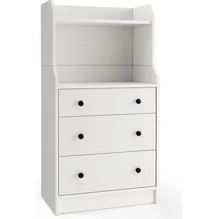 COSTWAY Kommode mit 3 Schubladen & Ablageflächen, Schubladenschrank mit Kippschutz, Sideboard Holz weiß - Weiß