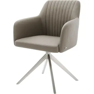 DeLife Drehstuhl Greg-Flex Echt-Leder Schlamm Kreuzgestell breit Edelstahl 360° drehbar Wippfunktion Taschenfederkern, Esszimmerstühle