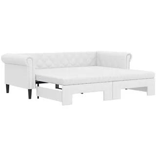 vidaXL Tagesbett Ausziehbar mit Matratzen Weiß 90x200 cm Kunstleder