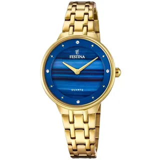 Festina Damen Uhr Analog Edelstahl 316L Gold - Quarzwerk - Mineralglas hochresistent - 5 ATM wasserdicht F20601/A - Mademoiselle