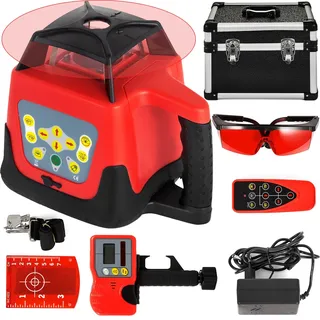 VEVOR Roter Laser-Wasserwaage, rotierend, selbstnivellierend, Messung, automatisch rotierender roter Strahl, mit Empfänger, Fernbedienung, Tragetasche