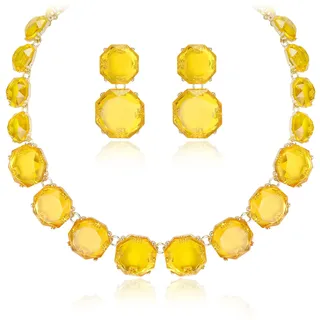 EVER FAITH Strass Statement Halskette Ohrringe Set, Rund Gelb Kristall Bohème Art Deco Modeschmuck Set für Damen Mädchen