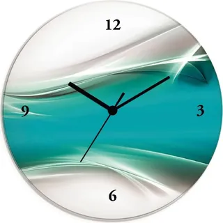 ARTland Glas Wanduhr Funkuhr - schwarzer Zeiger Kreatives Element Petrol Größe: 30x30 cm - Türkis
