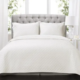 Lush Decor AVA Quilt Rautenmuster, einfarbig, 3-teilig, übergroßes Bettwäsche-Set, King-Size-Bett, Weiß