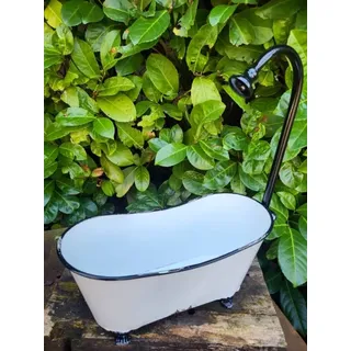 Pflanzschale Badewanne Emaille-Optik mit Brause, schwarz-weiss - Bunt