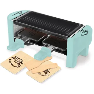 LITTLE BALANCE 8617 Raclette 2 Meuuh...!, Raclette 1/2 Personen, abnehmbarer Grill, 2 Spatel + 2 Bretter, Antihaftbeschichtung, 1 oder 2 Personen, 320 W, hellblau