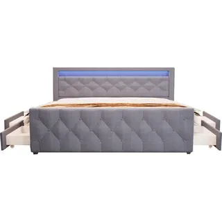 HOME DELUXE - Polsterbett VELARA - 140 x 200 cm, Farbe: Dunkelgrau, inkl. H3/H4 Matratze, gepolstertes Kopfteil mit LED Beleuchtung, inkl. 4 Schubladen I Doppelbett Komforbett - Dunkelgrau