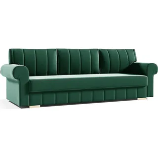Schlafsofa INES Sofa mit Schlaffunktion und Bettkasten, Klappsofa, Schlafcouch mit Füßen aus Holz, Couch in Frabe: Grün, Veloursstoff - Grün