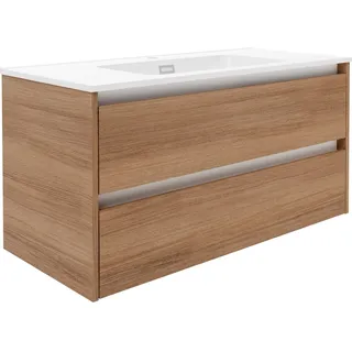 Fackelmann Waschtischunterschrank Vita 100 cm x 50 cm x 46 cm Oak Griff Weiß