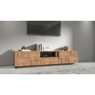 Dmora - TV-Ständer Vanni, niedriges Wohnzimmer-Kommode mit 4 Türen und 1 Schublade, TV-Ständer-Basis, 220x44x46 cm, Eiche