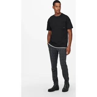 Elegante Chino Stoffhose Kariert | - Schwarz