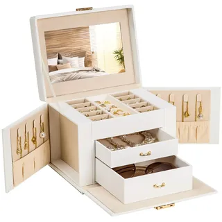 Seelux Mädchen Schmuckkästchen mit Schloss Spiegel: Ohrringe Armbänder Halsketten Aufbewahrung - Schmuckkoffer auf dem Schminktisch ideal als Geschenk