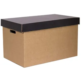 ONLY BOXES, Aufbewahrungsboxen mit schwarzem Deckel, Umzugs- und Aufbewahrungsboxen aus Karton mit Griffen, sehr starke Pappkartons, 53,2 x 33,1 x 32,5 (LxBxH) in cm, 2 Einheiten