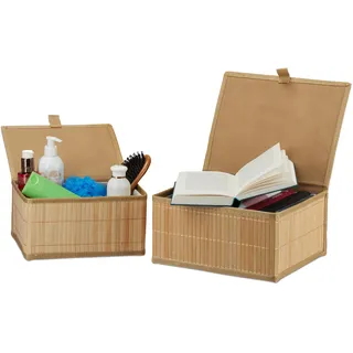 Relaxdays Aufbewahrungskorb 2er Set mit Deckel 30 x 30 x 30 cm Natur
