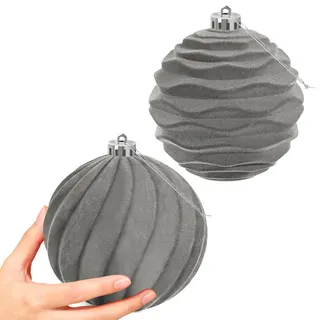 Miaikoe 2 PCS große Samt Weihnachtskugeln Ornamente zerstörungsdicht hängende Set für Weihnachtsbaum Feiertagsparty Dekorationen (grau, 15 cm)