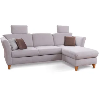 CAVADORE Ecksofa Trend / Skandinavische Eckcouch mit Federkern, Longchair und 2 Kopfstützen / 249 x 86 x 162 / Cord, Hellgrau