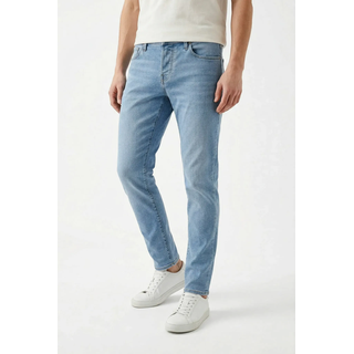 Slim-fit-Jeans JACK & JONES "JJIGLENN JJICON", Herren, Gr. 32, Länge 34, blau denim, Denim/Jeans, Obermaterial: 77% Baumwolle, 14% Polyester, 8% Viskose, 1% Elasthan, Abriebeffekte, slim fit lang, Jeans Slim-fit-Jeans
