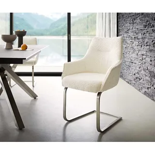 Freischwinger Alja-Flex mit Armlehnen Bouclé Weiß Freischwinger flach Edelstahl Taschenfederkern