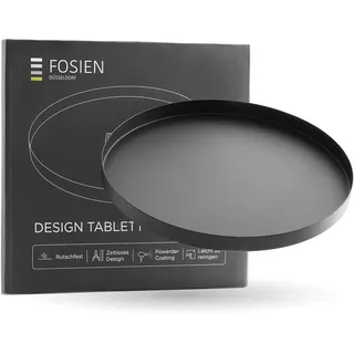 FOSIEN® Design Tablett Schwarz aus Metall mit Anti Rutsch Beschichtung auf der Unterseite/dekoteller als rundes tablett mit zeitlosem Design, als deko Schale für deko Haus (Classic Black)