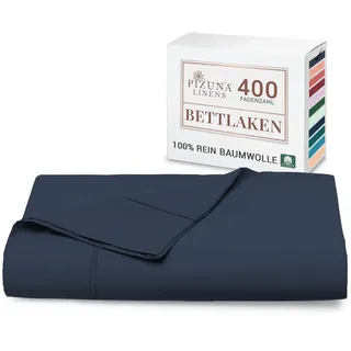 Pizuna 400 Fadenzahl Baumwolle bettlaken 230x280cm Dunkelblau,100% Langstapelige Baumwolle betttuch Weiche mako Satin, bettlaken ohne Gummizug (100% Dunkelblau Baumwolle betttuch 230 x 280 cm)