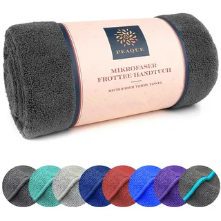 PEAQUE Mikrofaser-Handtuch mit Frottee-Struktur - 1er & 2er Set, Antibakteriell Saugstark Schnelltrocknend Leicht XXL, Sporthandtuch Reisehandtuch Saunahandtuch (Grau, 80x160 cm)
